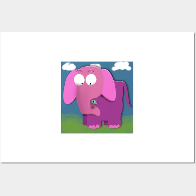 Pink Elephant and Birdie Friend Wall Art by ngiammarco